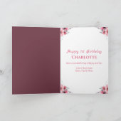 大1歳の誕生日ガールピンクの花々緑 カード (内部)