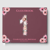 大1歳の誕生日フォトコラージフラワーガールピンク ゲストブック (正面)