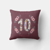 大10誕生日ガールフォトコラージピンクフラワー クッション (裏面)