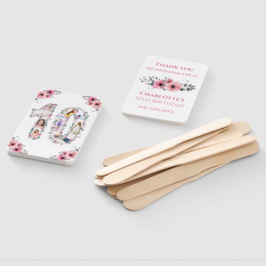 大10誕生日ガールフォトコラージピンクフラワー ハンドファン