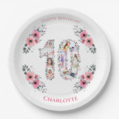 大10誕生日ガールフォトコラージピンクフラワー ペーパープレート (正面)