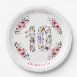 大10誕生日ガールフォトコラージピンクフラワー ペーパープレート