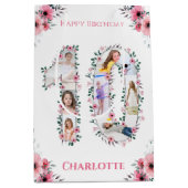 大10誕生日ガールフォトコラージピンクフラワー ミディアムペーパーバッグ (正面)