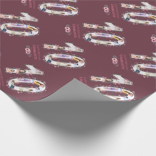 大10誕生日ガールフォトコラージピンクフラワー ラッピングペーパー (角)