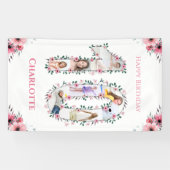 大10誕生日ガールフォトコラージピンクフラワー 横断幕 (横)