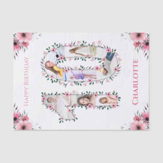 大10誕生日ガールフォトコラージピンクフラワー 薄葉紙 (正面)