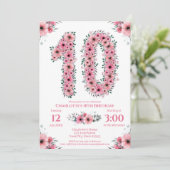 大10誕生日緑葉少女ピンクの花 招待状 (スタンド正面)