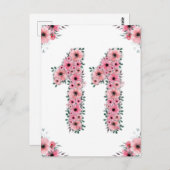 大11誕生日ピンク花少女の緑 ポストカード (正面/裏面)