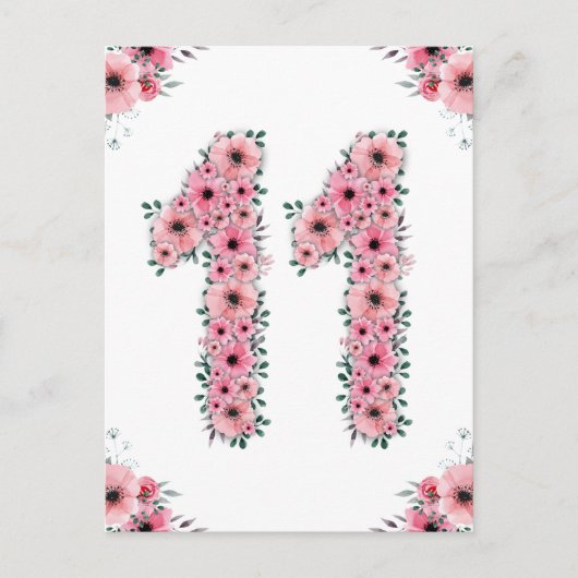 大11誕生日ピンク花少女の緑 ポストカード (正面)