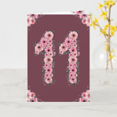 大11誕生日ピンク花緑の葉少女 カード (黄色い花)