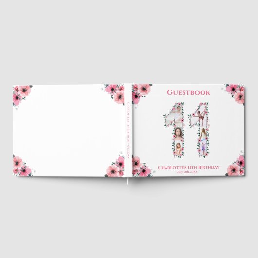 大11誕生日フォトコラージフラワーガールホワイト ゲストブック (全面)