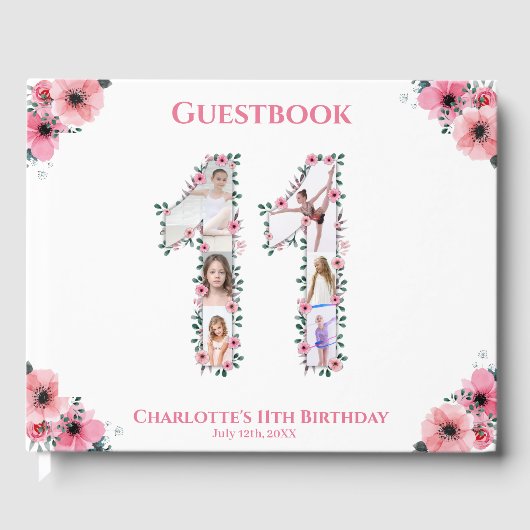 大11誕生日フォトコラージフラワーガールホワイト ゲストブック (正面)