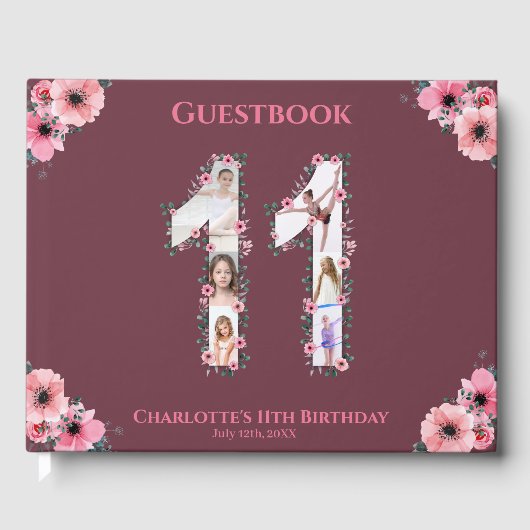 大11誕生日フォトコラージュ花少女ピンク ゲストブック (正面)