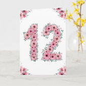 大12誕生日ガールピンク花緑 カード (黄色い花)