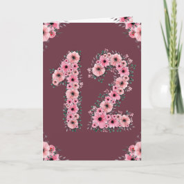 大12誕生日ピンク花緑の葉少女 カード