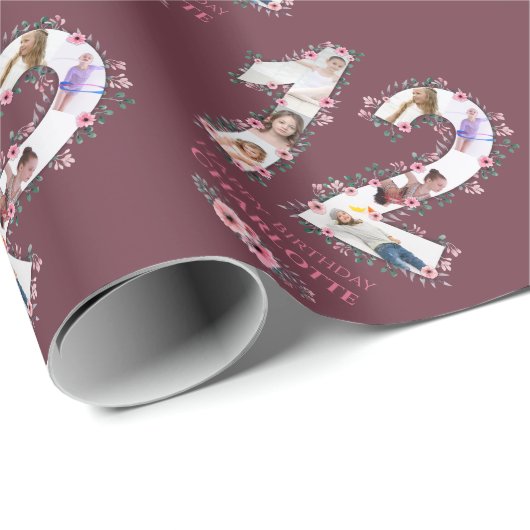 大12誕生日フォトガールコラージピンクフラワー ラッピングペーパー (ロールコーナー)