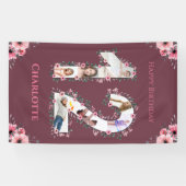 大12誕生日フォトコラージピンクフラワーガール 横断幕 (横)