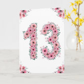 大13誕生日ガールピンク花緑 カード (黄色い花)