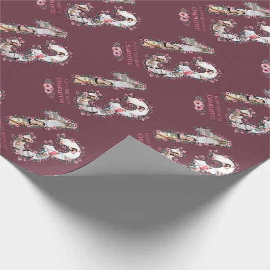 大13誕生日フォトガールコラージピンクフラワー ラッピングペーパー (角)