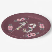 大13誕生日フォトコラージガールピンク花 ペーパープレート (アングル)