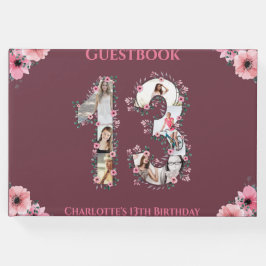 大13誕生日フォトコラージュ花少女ピンク ゲストブック