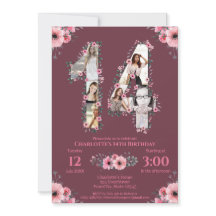 大14誕生日ガールフォトコラージピンクフラワー