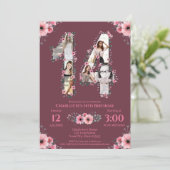 大14誕生日ガールフォトコラージピンクフラワー 招待状 (スタンド正面)