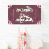 大14誕生日フォトコラージピンクフラワーガール 横断幕 (インサイチュ)