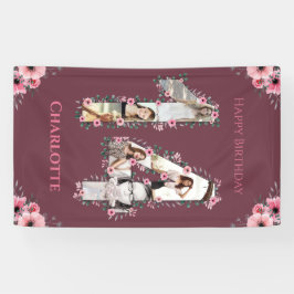 大14誕生日フォトコラージピンクフラワーガール 横断幕