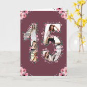 大15誕生日フォトコラージガールピンク花 カード (黄色い花)