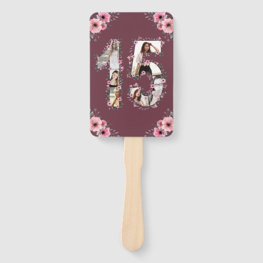 大15誕生日フォトコラージピンクガールフラワー ハンドファン (正面)