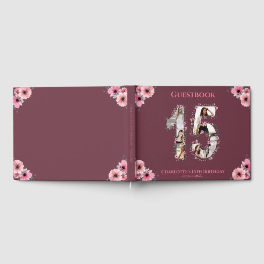 大15誕生日フォトコラージフラワーガールピンク ゲストブック (全面)