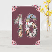 大16誕生日フォトコラージガールピンクの花 カード (黄色い花)