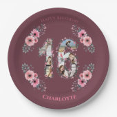 大16誕生日フォトコラージガールピンクの花 ペーパープレート (正面)