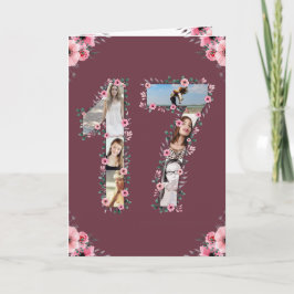 大17誕生日フォトコラージガールピンクの花 カード