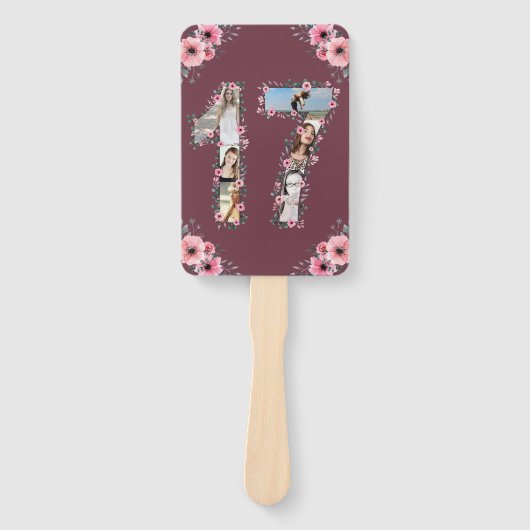 大17誕生日フォトコラージピンクガールフラワー ハンドファン (正面)