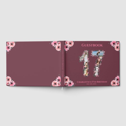 大17誕生日フォトコラージュ花少女ピンク ゲストブック (全面)