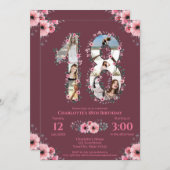 大18誕生日ガールフォトコラージピンクフラワー 招待状 (正面/裏面)