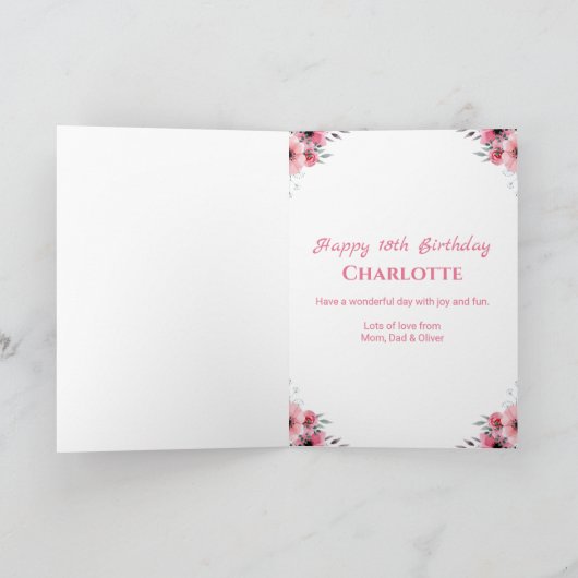大18誕生日フォトコラージガールピンクの花 カード (内部)