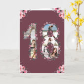 大18誕生日フォトコラージガールピンクの花 カード (黄色い花)