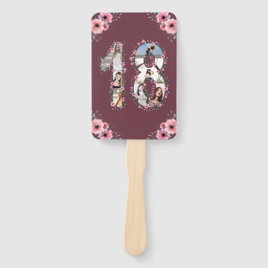 大18誕生日フォトコラージピンクガールフラワー ハンドファン (正面)