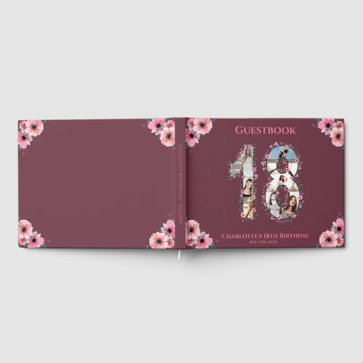 大18誕生日フォトコラージフラワーガールピンク ゲストブック (全面)