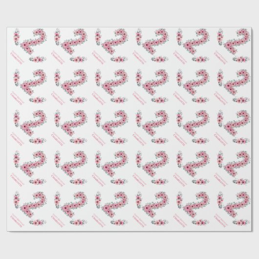 大2回目の誕生日の緑の葉少女ピンクの花 ラッピングペーパー (フラット)