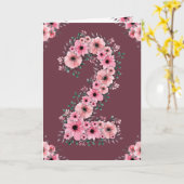 大2回目の誕生日ピンクの花緑の葉少女 カード (黄色い花)