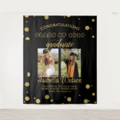 大2枚の写真卒業パーティーBlackGold Backdrop タペストリー (正面)