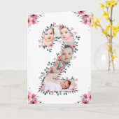 大2歳の誕生日の女の子フォトコラージュピンクの花 カード (黄色い花)