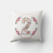 大2歳の誕生日の女の子フォトコラージュピンクの花 クッション (裏面)