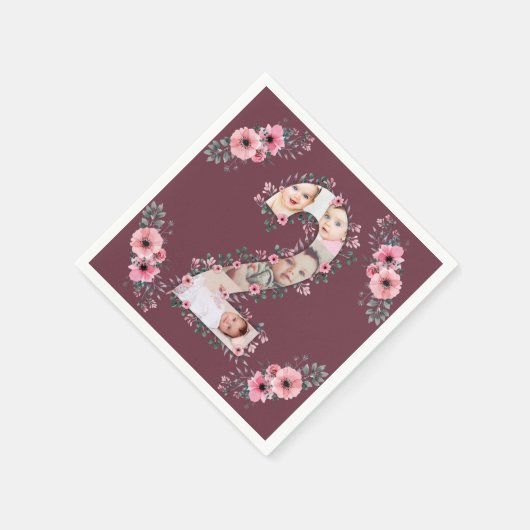 大2歳の誕生日の女の子フォトコラージュピンクの花 スタンダードカクテルナプキン (角)