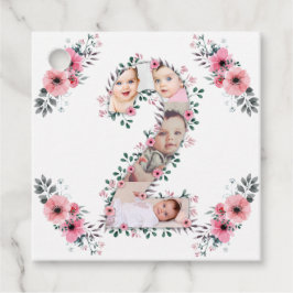 大2歳の誕生日の女の子フォトコラージュピンクの花 フェイバータグ