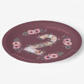 大2歳の誕生日の女の子フォトコラージュピンクの花 ペーパープレート (アングル)